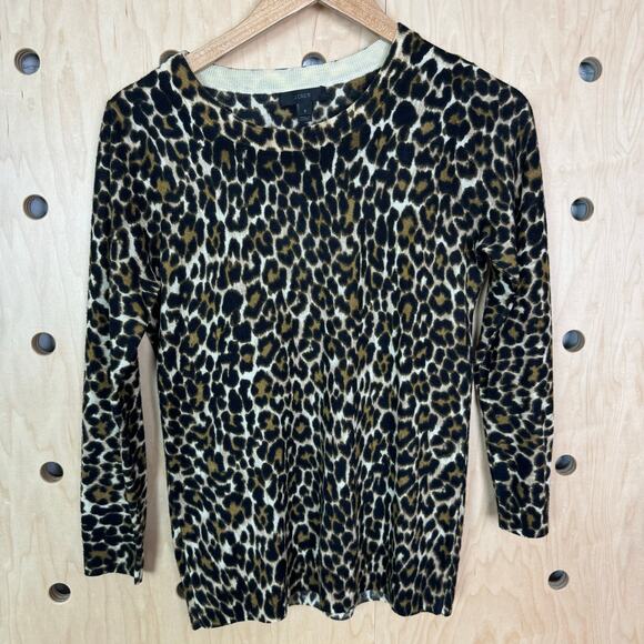 J. Crew Women’s Leopard Tippi Merino Wool Sweater Animal Print F5342 Size Small - Picture 3 of 7
